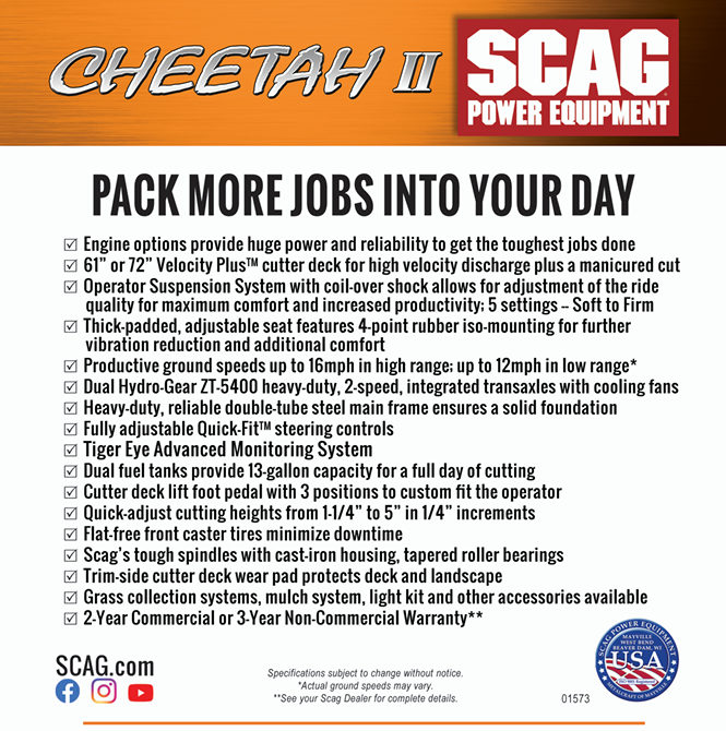 Scag Cheetah II BLACK OUT - Comfort, speed, and reliability meet head on!